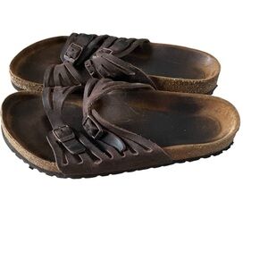 Birkenstock sandals women’s Granada soft footbed brown leather 2 strap size 7.5